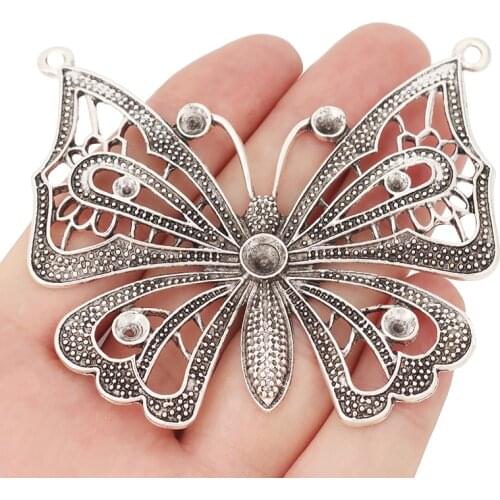 2pcs/lot Tibetan Silver Filigree Large Butterfly Charms Pendants for Necklace Jewelry Making Findings 72x64mm