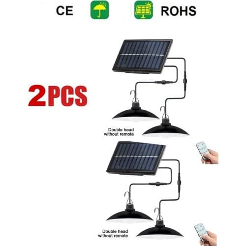 2pcs Retro Lampshade LED Solar Light Outdoor Indoor Solar Powered Pendant Lamps Waterproof Dual Head Lamps for Garden 3/6M cable
