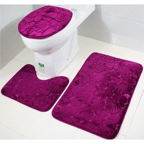 Occident Style 3D Flannel Toilet Pad Embossing with Shell pattern 3PCS Bathroom Floor Mat Set Anti-Skid Toilet Floor Rugs