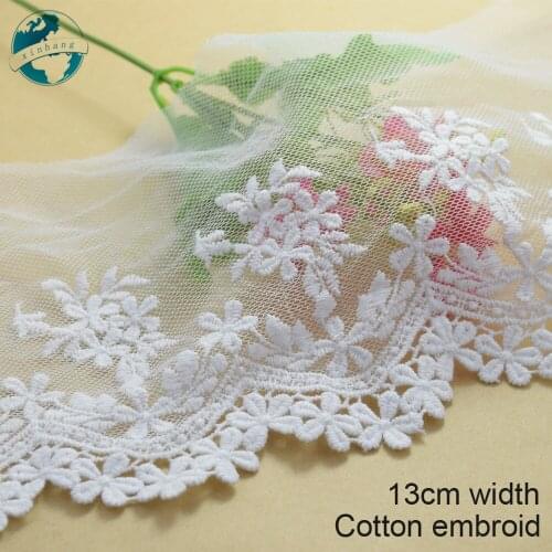 3yards 13cm White Cotton Lace Embroidery French Ribbon Fabric Guipure Diy Trims Warp Sewing Accessories Doll Dress Lace#2871
