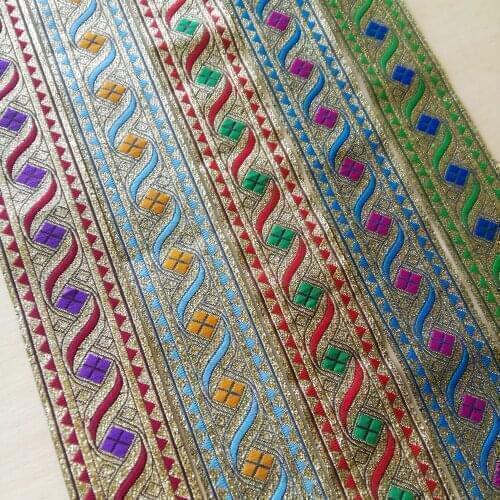 4cm 40mm 1-5/8' Delicate Turquoise Blue Black Filigree Ribbon Geometric Rhombus Border Wedged Laciness National Jacquard Webbing