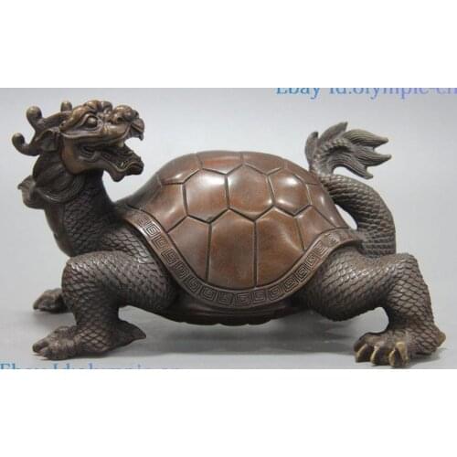 5" Fine bronze ntrd sculpture China carved Feng Shui lucky Dragon Turtle Statue