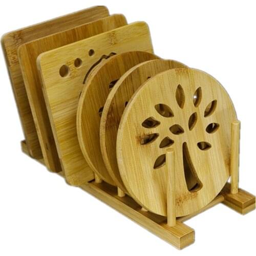 6PCS/SET Bamboo Coasters Wood Coasters Kitchen Table Bowl Mat Coffee Cup Coaster Teapot Mat