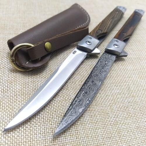 9.12'' Damascus Steel Pattern Folding Knife Outdoor Self-Defense Knife High Hardness Folding Knife Camping Survival Knife Tools