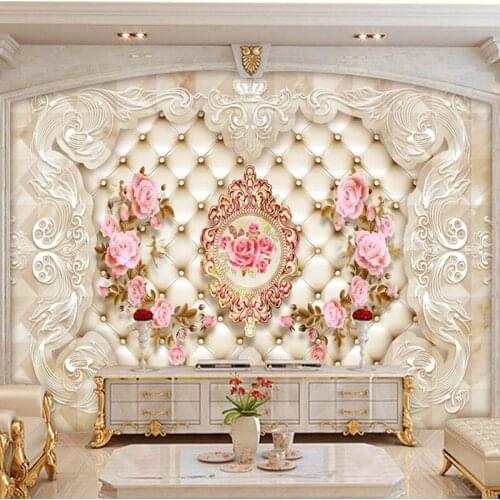 Bacaz New 8D Emboss Large Mural Pink 3d Rose Wallpaper Mural 3D Wall Mural Wall paper for Wedding Room Sofa TV Background