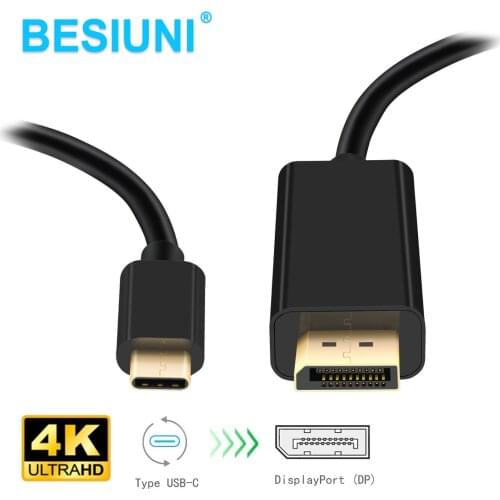 BESIUNI 1.8M USB 3.1 Type C Display Port Cable Top USB-C Male to DP 4K HDTV Adapter