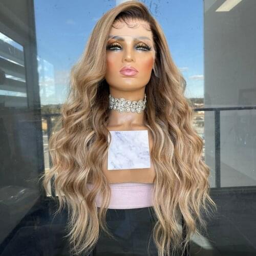 Glueless Long Super Wavy Ash Blonde Color 200Density Brazilian Remy Human Hair Wigs Highlight Lace Front Wig Preplucked Hairline