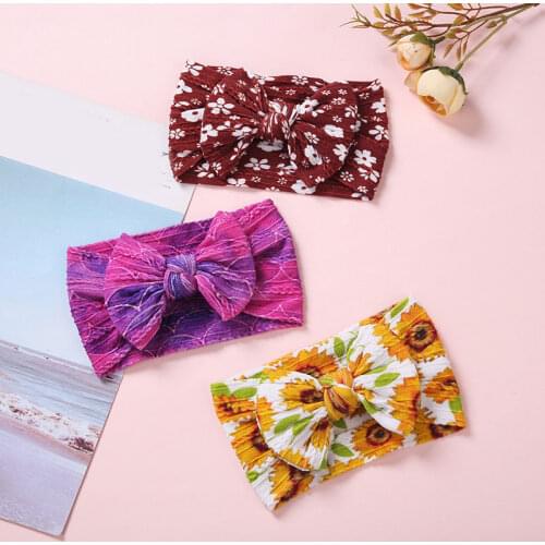 Big Bow Soft Headbands Flower Print Turban Hairband Bunny Bow Headwrap Kids Girl Head Wrap Baby Girls Hair Accessories