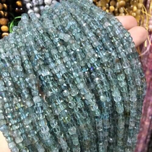 Natural Faceted Apatite Stone Beads Square Shape Gems Loose Beads for Jewelry Making DIY Bracelet Necklace Accessories 4mm