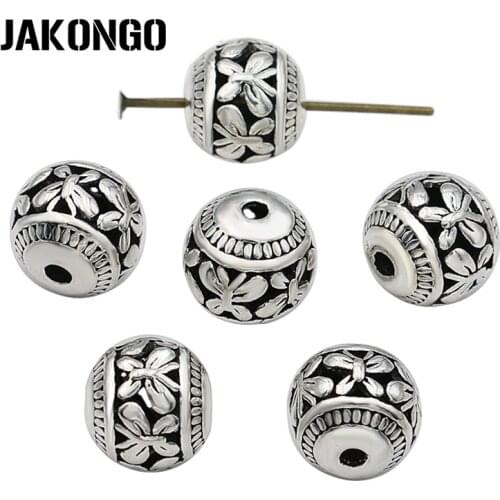 JAKONGO Butterfly Spacer Beads Antique Silver Plated Hollow Loose Beads for Jewelry Making Bracelet Accessories 11mm 8pcs