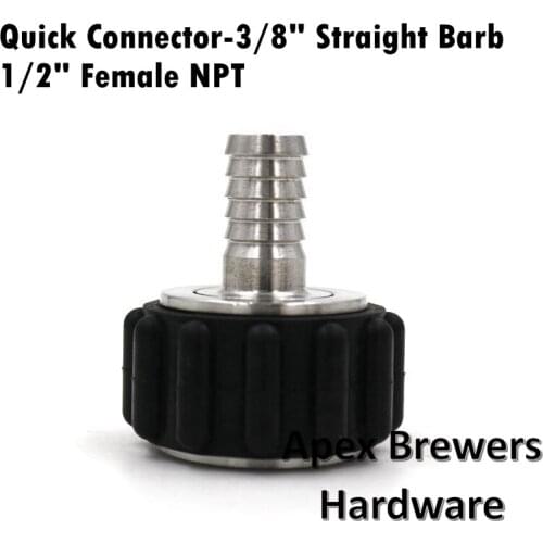Quick Connector, 3/8" Straight Barb, 1/2" Female NPT, Silicone Grip, Brewer Hardware, Pump Fittings