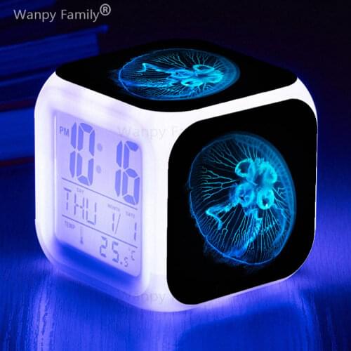 Jellyfish Alarm Clock 7 Color Luminous Digital Alarm Clock LED Big screen Display Time Date Touch Sensing Electronic Clock
