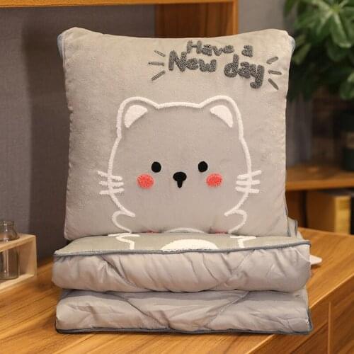 Toy 2 In 1 Pillow Blanket Cartoon Plush Stuffed Animal Sofa Cushion Air Conditioning Quilt Car Office Nap Sleeping Home Decor