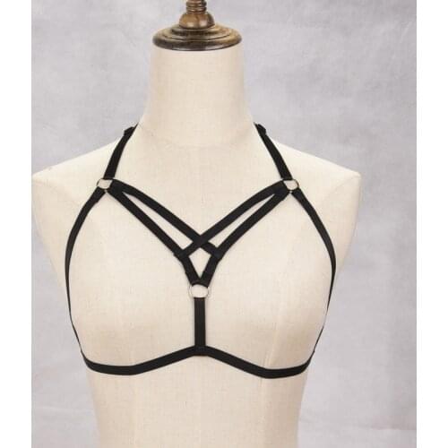 JLX.HARNESS Sexy lady Harness cup-less bra with suspenders belt club women caged binding garters underwear harness belt