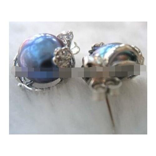 Beautiful freshwater pearl blue black baroque earring