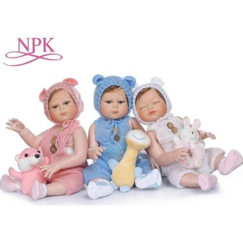 NPK 48CM bebe doll reborn triplets sweet newborn baby doll hand detailed painting pinky look full body silicone