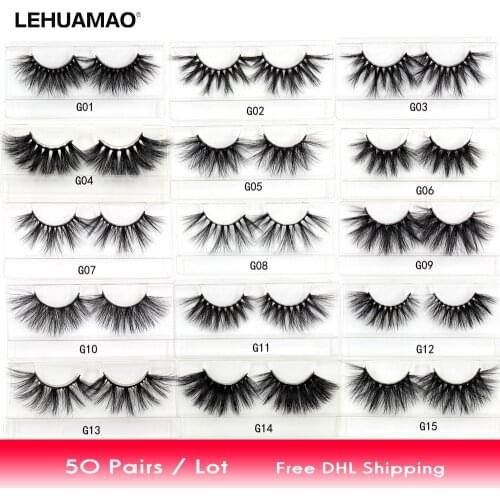 LEHUAMAO 50 Pairs/lot 25mm 5D Mink Eyelashes Fluffy Natural Long Criss-cross Cruelty Free False Eyelash Dramatic Eyelashes
