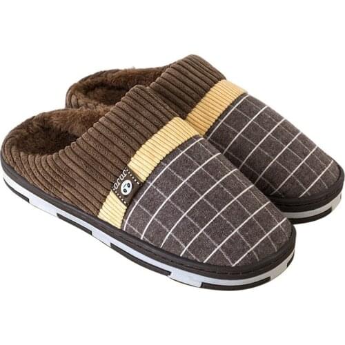 Mens Slippers Gingham Keep Warm Antiskid Plush Winter Indoor Shoes for Boys Fur Soft Home Slippers Men Bedroom Shoes Fashion