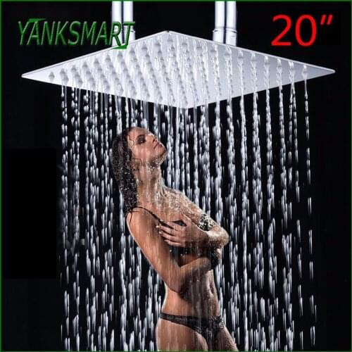YANKSMART 20 Inch Polished Chrome Finish Bathroom Square Stainless Steel Rainfall Shower Head Ceiling Mounted Shower Top
