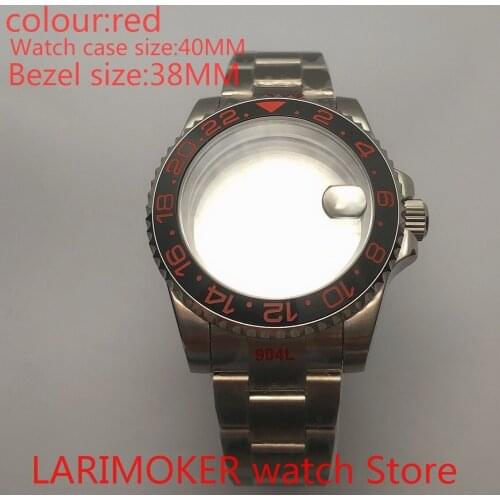 Suitable for NH35 NH36 Mingzhu 40mm sapphire glass 904L stainless steel case sealing bottom cover, with bezel red