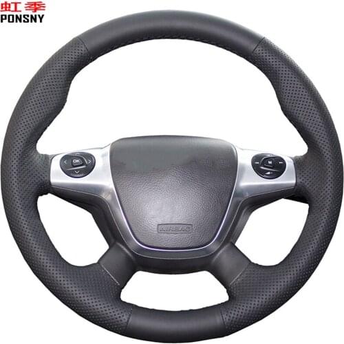 PONSNY Black Artificial Leather Car Steering Wheel Cover for Ford Focus 3 2012-2014 KUGA Escape 2013-2016 C-MAX 2011-2018
