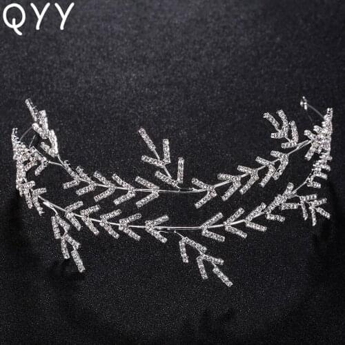 QYY Fashion Simple Silver Color Grass Vine Headbands Hairpieces Tiaras and Crowns Wedding Austrian Crystal Hair Jewelry
