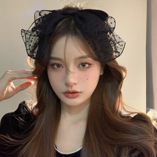 2021 New Women Elegant Dot Lace Chiffon Big Bow Hairbands Sweet Headband Hair Ornament Photo Props Fashion Hair Accessories