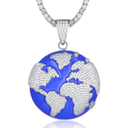 100% Micro Zircon Hip Hop Luxury Earth Pendant Necklace For Men Jewelry Gift Custom Accept Party Wholesale Bling Bling
