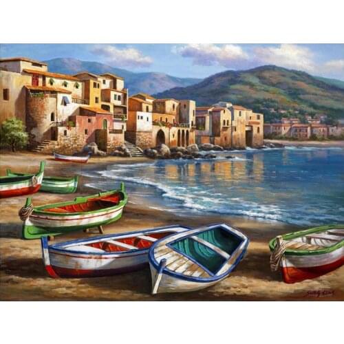 Hand painted oil painting Italian landscape Mediterranean pictures Spiaggia Della Citta art for living room wall decoration