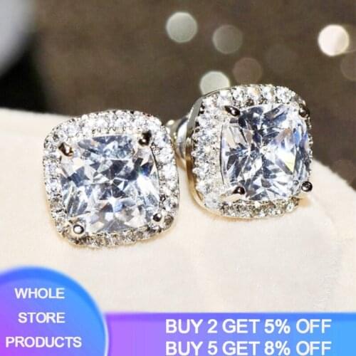 With Certificate Original 925 Silver Earrings Luxury Wedding Jewelry 8*8mm Cubic Zircon Gemstone Stud Earrings For Women Gift