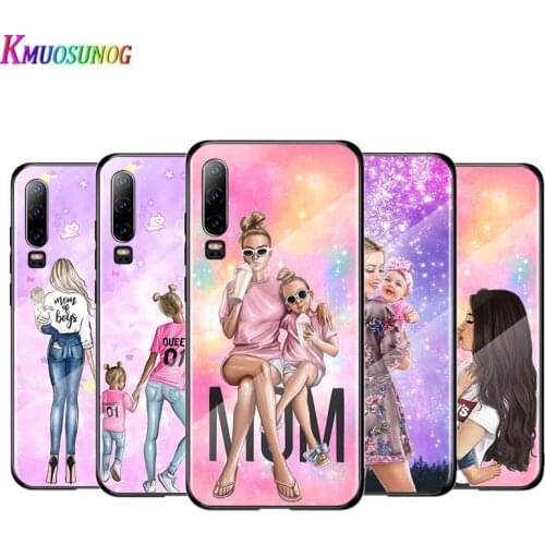 Lucky Cute Mom Baby For Huawei P40 P30 P20 P10 Pro Plus Lite 5G 2019 Tempered Glass Cover Shell Luxury Phone Case