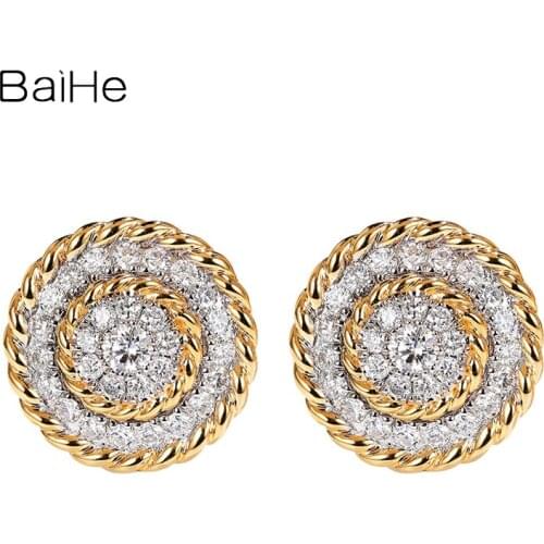 BAIHE Solid 14K White/Yellow/Rose Gold Natural Diamond Earring Fine Jewelry Making Wedding Gift Round Stud Earrings Women серьги