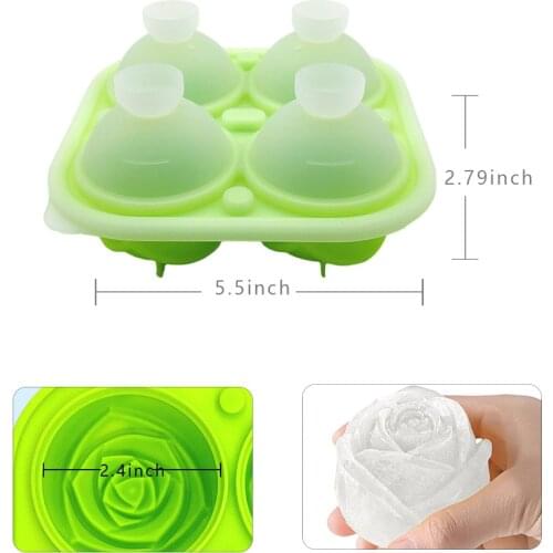 Silicone Rose DIY Ice Cube Mould Ice Ball Maker Kitchen Baking Utensils with Funnel Large Ice Tray 4 Compartments with Lid