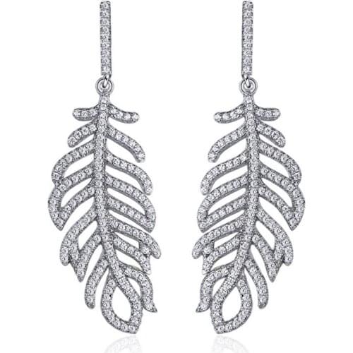 Vintage AAAAAAA Cubic Zircon Leaf 925 Sterling Silver Earrings For Women Statement Korean Earring Party Gifts Fine Jewelry 2019