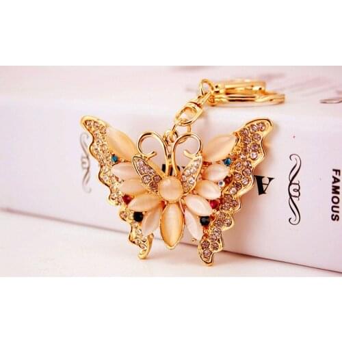 High Quality Butterfly Rhinestone Handbag Keychains Crystal Metal Fashion Women Bag Pendant Key Chains For Car Christmas Gift