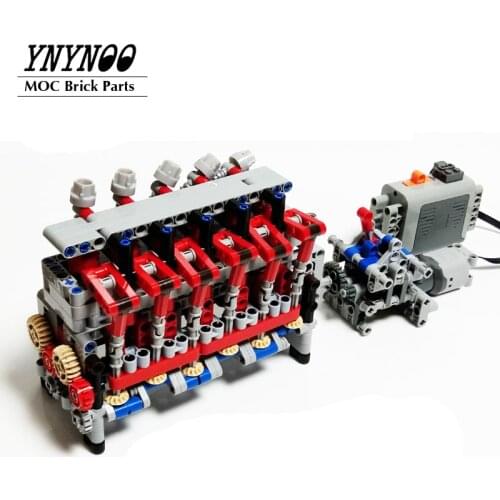 High-Tech Inline 6 Cylinder 4-Stroke Engine Match 4 Speed Engine Sequential Gearbox MOC Building Block Bricks DIY Assembly Model