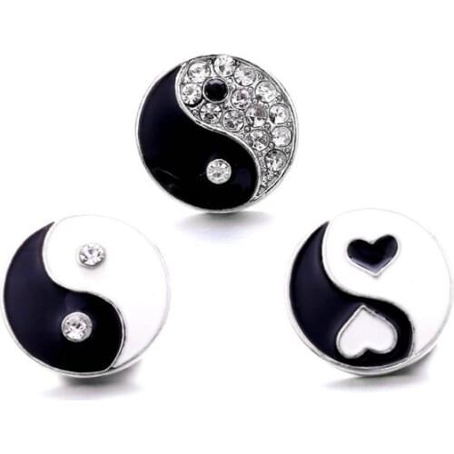 XH5360 New Pretty yin and yang crystal 18mm Metal snap button jewelry for snap bracelet