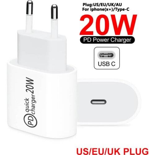 PD 20W USB-C Power Adapter Charger US EU Plug QC3.0 20W Smart Phone Fast Charger for iPad Pro Air iPhone 12 mini 11 Pro Max Xs X