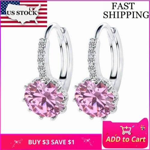 US STOCK Uloveido 15%off Women Stud Earrings with Stone Silver Black Jewelry Blue Crystal Earring Pink Purple Earrings DML49