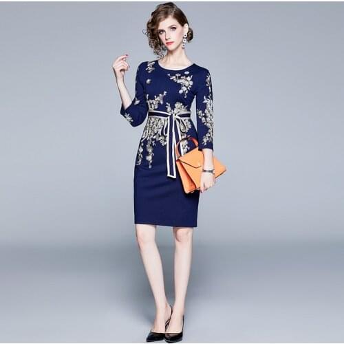 Chic Embroidery Mini Dresses Woman Office Lady Bow Three Quarters Sleeve Vintage Dresses Elegant Fashion O Neck Women Clothes