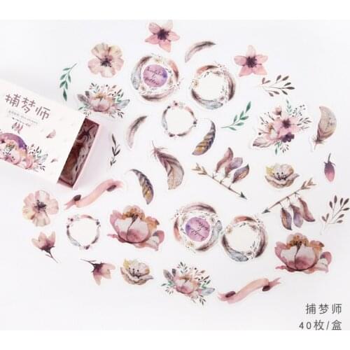 1 Box (40 stickers ) Dream Feathers & Flowers Stickers Hand Account Notebook Decorative Sticker