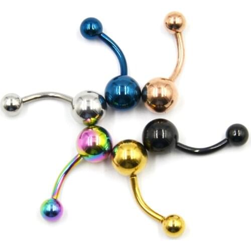 1Piece 316l Stainless Steel Titanium Anodized Belly Button Rings Navel Piercing Stud Jewelry Body Belly Bar Curved Barbell 14g