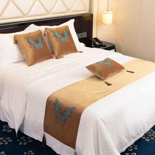 1pc Butterfly Design Bedspreads Diamonds Ironing Bed Runner Luxurious Bed Flag Decorative Bed Cover Polyester For Home Hotel