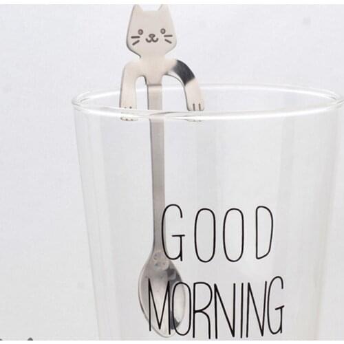 1 pc Lovely Cat Stainless Steel Hanging Spoons Dessert Spoons Tea Coffee Scoops (7.80-inch in length)