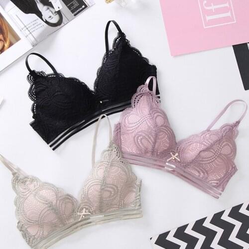 French Style Bra Bralette Seamless Deep V Lace Bras for Women Wireless Push Up Bra Thin Soft Underwear Sexy Lingerie 1Pcs