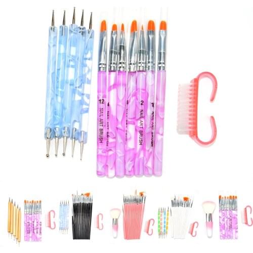 15Pcs Acrylic Nail Art Brush Pen UV Gel Nail Polish Painting Drawing Brushes Dotting Pen Kit Clean Brush Nail Art Tool Set