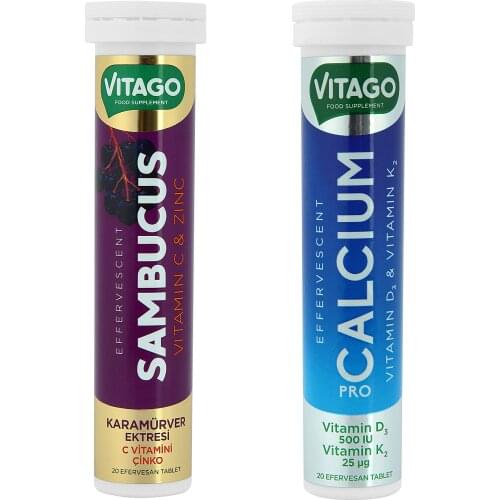 2 Packet - Vitago Sambucus + Vitago Calcium, 20 pcs. Effervescant Tablet per packet