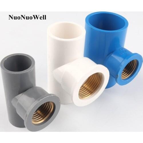 2pcs 20~32mm To 1/2"~1" Copper Thread PVC Tee Connector Garden Irrigation Water Pipe Connectors Aquarium Fish Tank Tube Joints