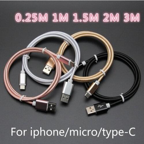 25cm 1m 2m 3m 1.5m USB For iPhone XS Max XR X 8 Fast Charger USB-C Cord Micro USB Type C Cable For Android Phone Cable pure 500