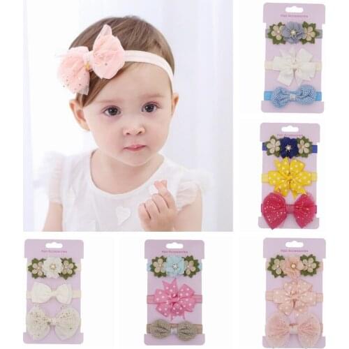 3Pcs/Set Cute Baby Double Bowknot Flower Hair Band Newborn Hair Band Headdress Childrens Gift Girl Hair Accessories